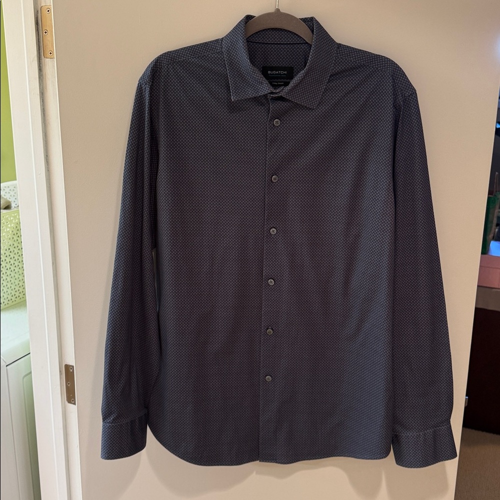 Men’s Bugatchi Navy Patterned 8 Way Stretch Button-Down Shirt